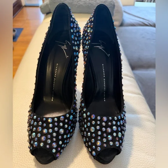 Giuseppe Zanotti Black Heels with Iridescent Crystals - Picture 1 of 3